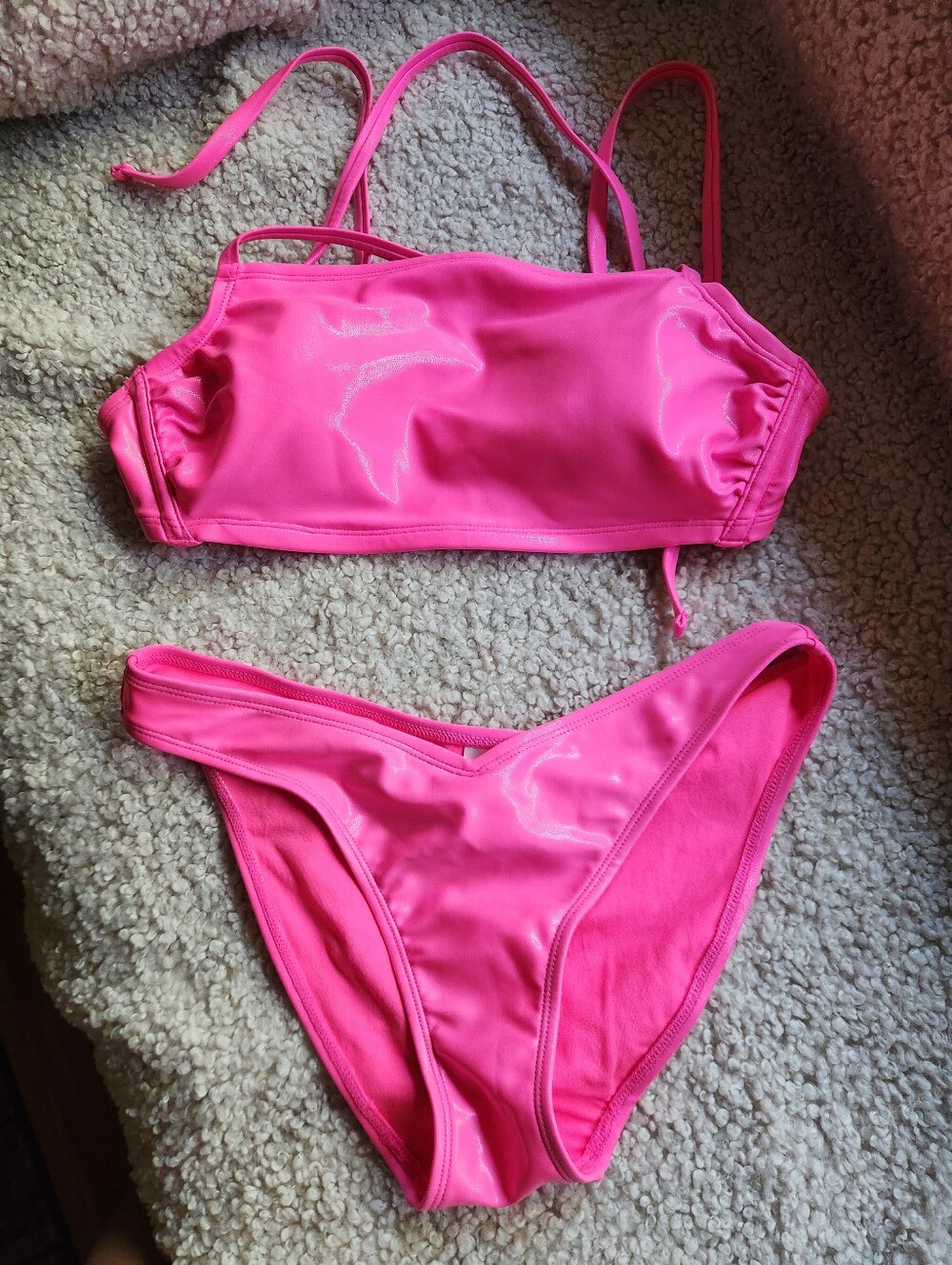 Xhilaration Hot Pink Bikini Top with Adjustable Straps, Top D/DD, Bottom Medium